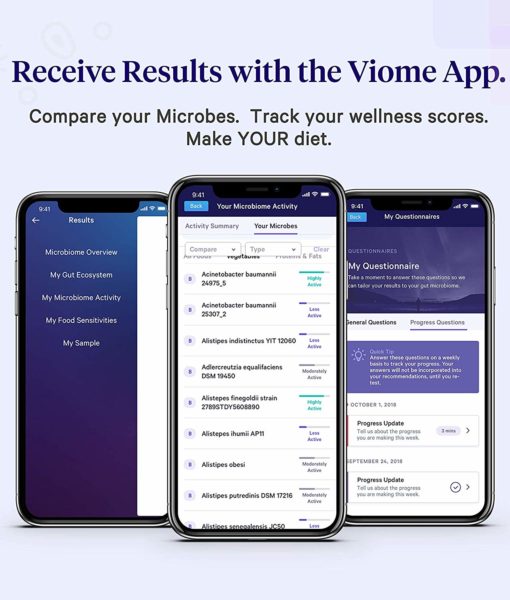 Viome Mobile Application screenshot - for clients to access comprehensive information about their gut health, superfoods and overall microbiome balance.