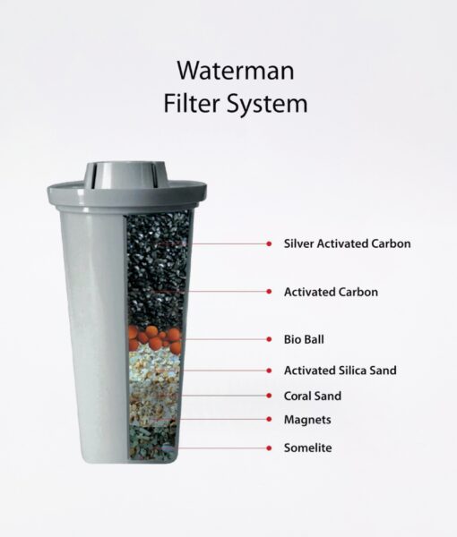 Waterman H2Go Portable Water Filter re-mineralizes and ionizes ordinary tap water while filtering out up to 99.99% fluoride and most other harmful toxic contaminants like chlorine, chemicals, heavy metals & bacteria.